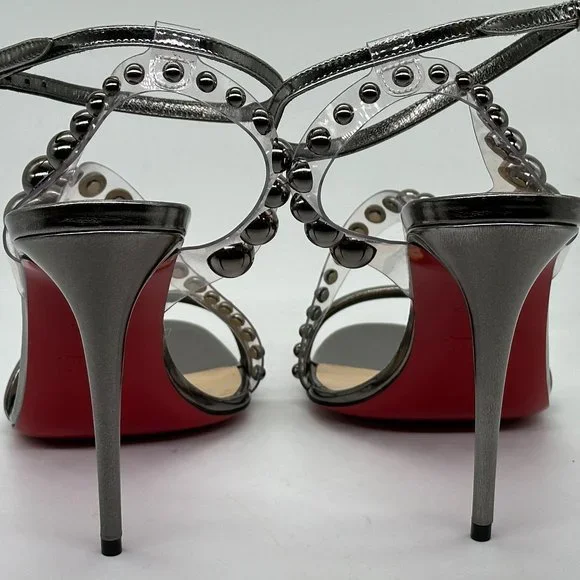 Christian Louboutin CORINETTA 100 Studded PVC Strap SandalS Heels Shoes $845 - Picture 10 of 14
